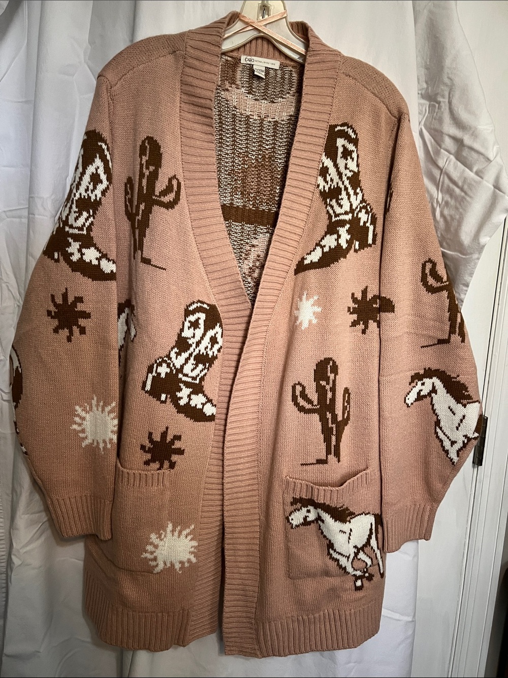 Cato Rose Western Motif Open Cardigan